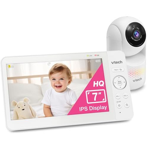 VTech 7" Baby Monitor with IPS Screen, Pan Tilt Zoom Camera, No WiFi Video Baby Monitor with Camera and Audio, Multi-Color Night Light, 2-Way Talk, Lullabies, Advanced HQ Max