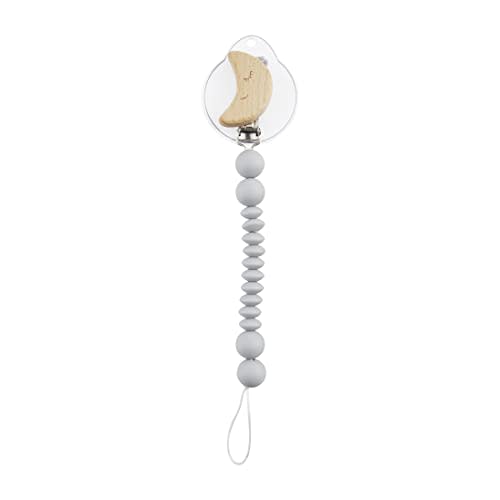 Mud Pie Gray Moon Wood & Silicone Baby Pacifier Clip