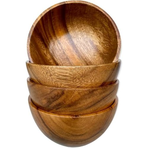 Wood Bowls, Set of 4, 5 In Solid Acacia, Snack, Dip, Dessert & Prep Bowl