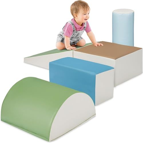 Best Choice Products 5-Piece Kids Climb & Crawl Soft Foam Block Activity Play Structures for Child Development, Color Coordination, Motor Skills - Earth Tone