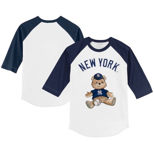 Infant New York Yankees Tiny Turnip White/Navy Teddy Boy Raglan 3/4 Sleeve T-Shirt