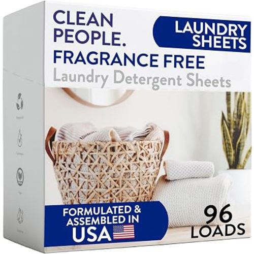The Clean People Fragrance Free Laundry Detergent Sheets - Laundry Soap - Ultra Concentrated, Recyclable Packaging, Stain Fighting - Fragrance Free, 96 Pack