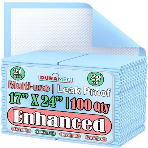 Durameg Chucks Pads Disposable Underpads | 17"x24" Incontinence Chux Pads 2g SAP [100 Pack]