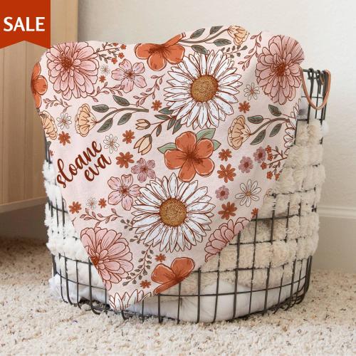 Boho Flower Girl Name Blanket Toddler Girl Gift Flower Baby Shower Gift Wildflower Newborn Baby Girl Name Blanket Floral Girl Daisy Blanket