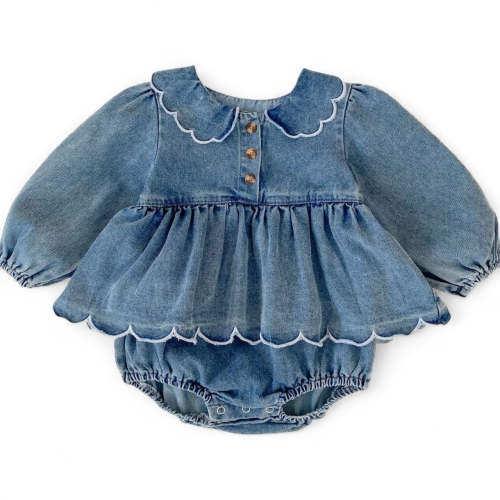 Bluebell Scallop Denim Romper