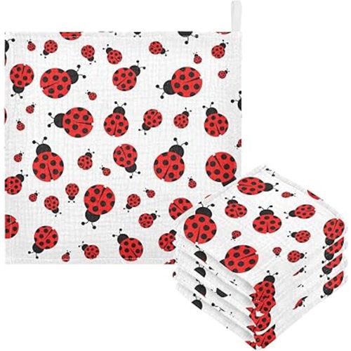 Red Ladybird Lady-Bug Burp Cloths for Boys Girls Red Black Dot Baby Muslin Washcloths Newborn Soft Absorbent Face Bath Towel Kids Wash Cloth 12x12 Inch,3 Pack