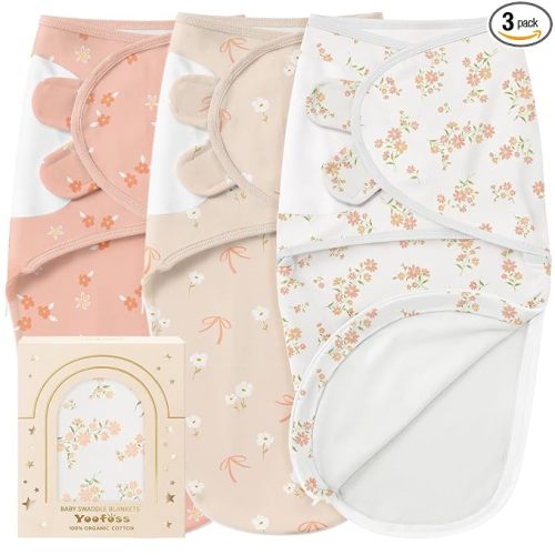 Yoofoss Baby Swaddles for Newborns 100% Organic Cotton, Adjustable Swaddle 0-3 Months 2 Zippers Newborn Swaddle Sack, Breathable Soft Durable