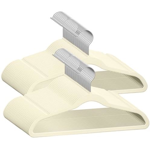 TechZoo 50 Premium Kids Velvet Hangers - 14" Non-Slip Clothes Hangers for Kids & Preteens - Ultra Slim, Space-Saving, Strong & Durable Hangers with 360° Swivel Hook - Ivory