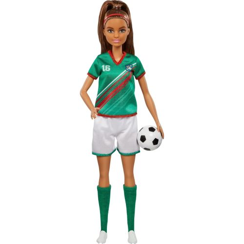 Barbie Careers Fashion Doll & Accessory, Soccer Player with Brunette Ponytail, #16 Uniform, Tall Socks, Cleats & Ball