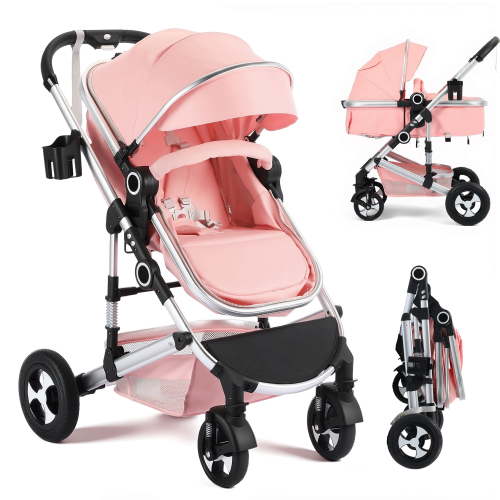 AILEEKISS 3-in-1 Baby Stroller, Convertible Design, Adjustable Canopy, Pink, Lightweight, 24 Pound
