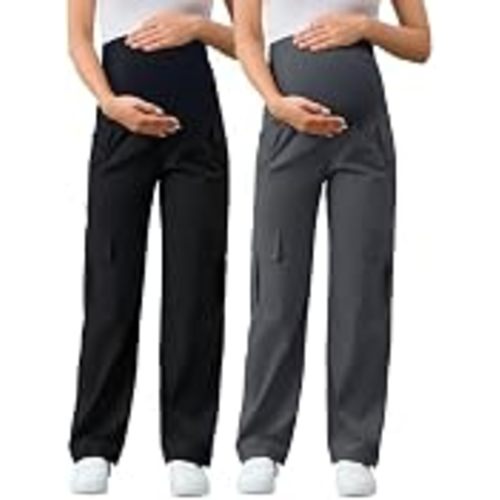 AMPOSH Women's Maternity Cargo Pants with 6 Pockets Quick-Dry Pregnancy Hiking Pants