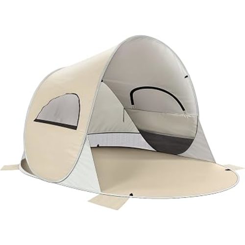 Wolfwise Beach Tent Sun Shelter for 3 Person, Instant Easy Setup Popup Beach Shade Tent with UPF50+ UV Protection, Portable & Foldable with Carring Bag, 87 ×57×47 in, Sand Beige