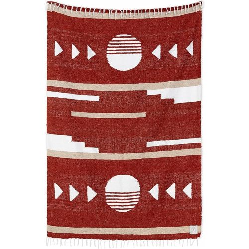 Maroon and Tan Mexican Blanket by Laguna Beach Textile Co - Beach, Yoga, Camping, or Decorative Throw Blanket - Traditional Handmade Serape - Brick Sol