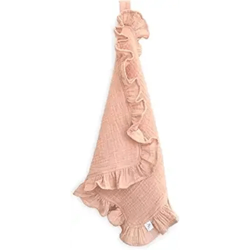 Ryan & Rose Cutie Lovey - Soft 100% Organic Cotton Muslin with Attachable Snap Closure - Loveys for Babies Newborn Baby Lovey Security Blankets for Babies Baby Blanket (Ruffle Peachy)