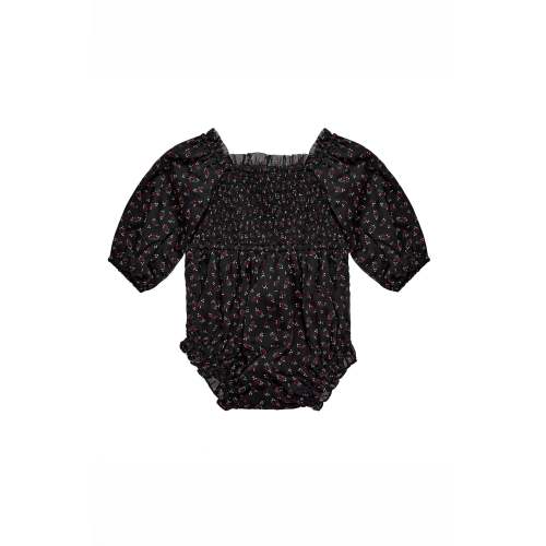 Baby Madeline Romper in Black Ditsy Floral