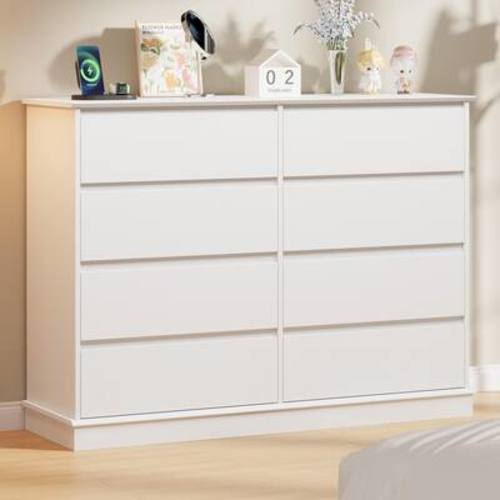 Acekool - 8 Drawer Dressers for Bedroom, Chest of Drawers with Deep Drawers, Large Double Dresser for Closet with Wide Top - White