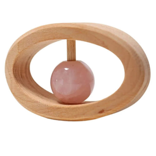 Rose Quartz Wooden Baby Rattle