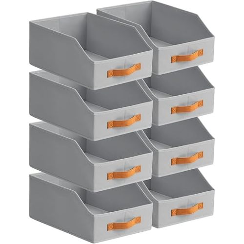 Homsorout Fabric Storage Bins for Organizing - 8 Pack Large Trapezoid Collapsible Storage Bins with Front Handle, Closet Organizers and Storage for Bedroom, Home Shelves, Small Spaces, Grey