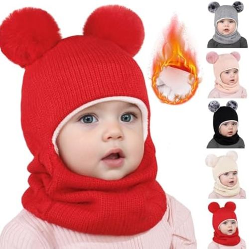 Baby Toddler Winter Hat Scarf Set Pom Girls Boys Kids with Fleece Lined Beanie Warm Snow Hats Hood