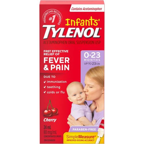 Tylenol Infant Fever, Teething and Pain Reliever for Baby, Cherry Suspension Medicine, 24ML