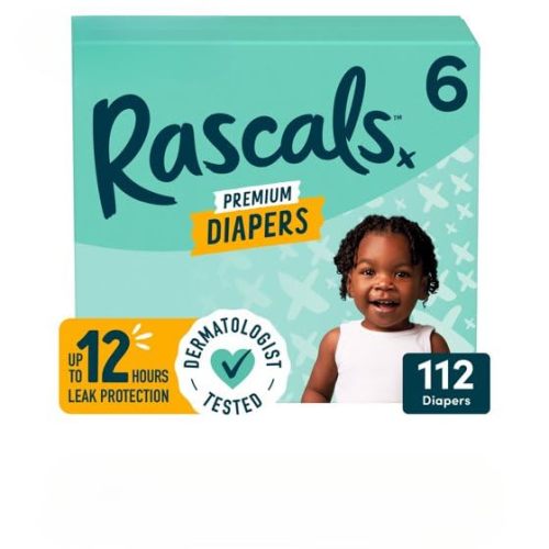 Rascal + Friends Premium Diapers, Premium Quality, White, Size 6, (112 Count)