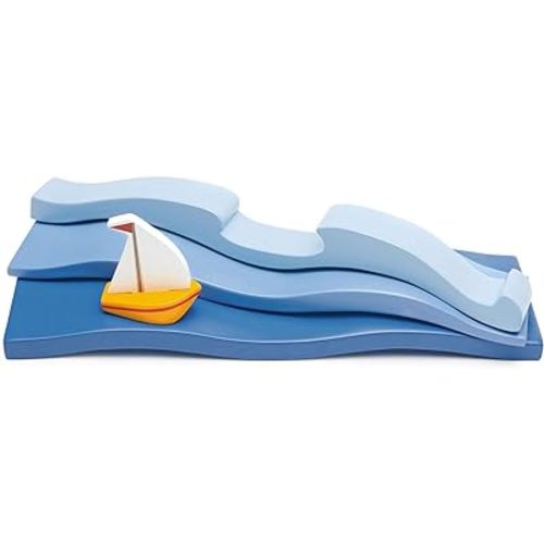 Tender Leaf Toys - Blue Water – Open-Ended Solid Wood Waves Toy Set for Displaying Sea Creatures for Kids Age 3+