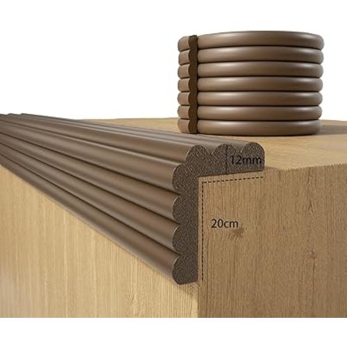 Baby Proofing Wall Corner Protector,Edge Guard Corner Protector,6.56ft Thinken Soft Corner Protectors Pre-Taped Soft Rubber Foam Edge Cushion for Furniture (Brown-L, 6.56Ft x 7.8" W x 0.47" Th)