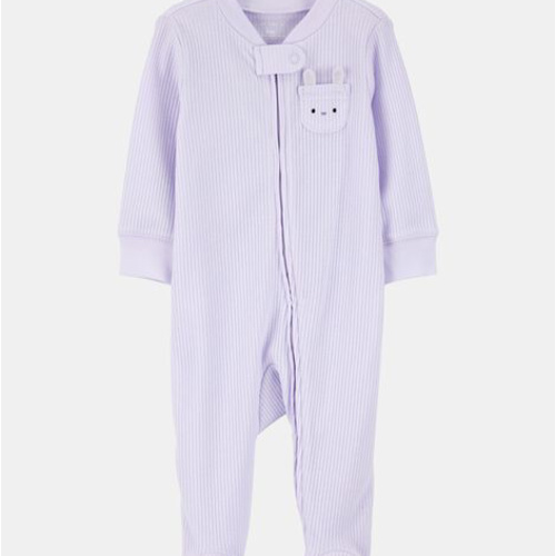 Baby Girl Bunny 2-Way Zip Ribbed Sleep & Play Pajamas - Purple | Carter's