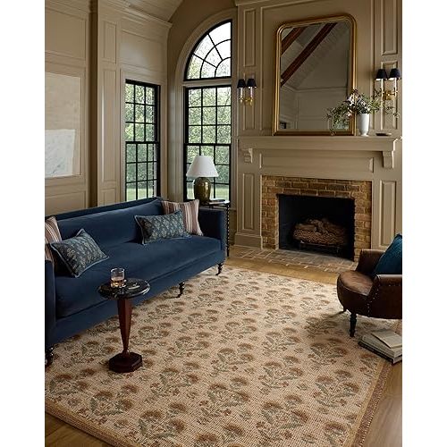 Loloi Chris Loves Julia Rue Collection RUE-01 Wheat/Sage 7'-6" x 9'-6" Area Rug Jute Neutral Floral Living Room Bedroom Rug