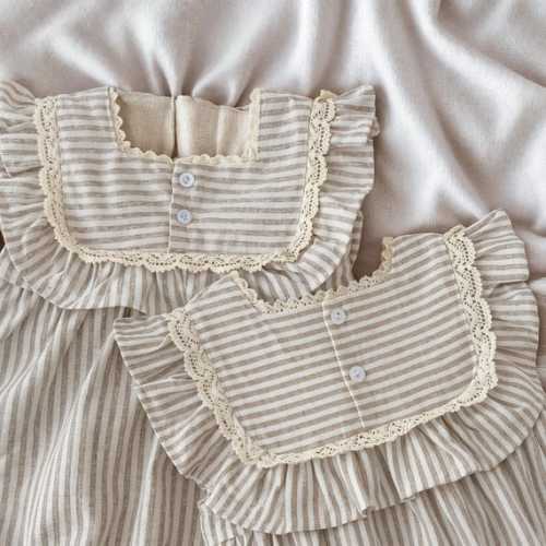 Vintage-inspired Striped Baby Romper: Cotton Linen Lace Trim - Etsy
