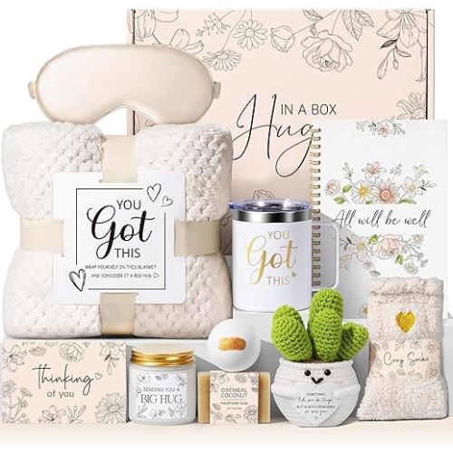 Get Well Soon Gifts Baskets for Women Self Care Gifts, Spa Care Package After Surgery Inspirational Thinking of You Sympathy Gift, Feel Better Encouragement Gift for Women Sick Friends Mom w/ Blanket