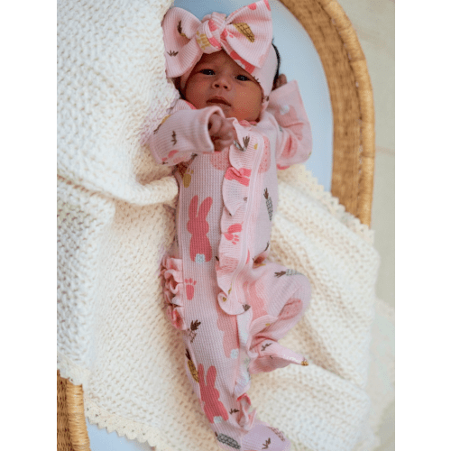 Organic Waffle 2-Way Zip Ruffle Footie, Cottontail Pink