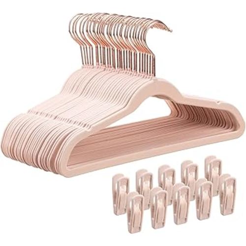 14 Inch Velvet Kids Hangers - 30 Pack, Durable & Non-Slip Closet Organizers for Big Kids & School-Age Children, Ultra Slim Space-Saving Design (13.8" W x 7.8" H), Pink