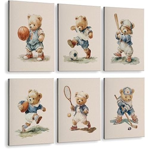 ARPEOTCY Acoustic Art Wall Panels for Bedroom, Soundproof Sound Absorbing, Nursery, Kids room, bedroom, 36x32in, Cute Sports Bear Illustration Art Picture, Recording Studio, 6pcs