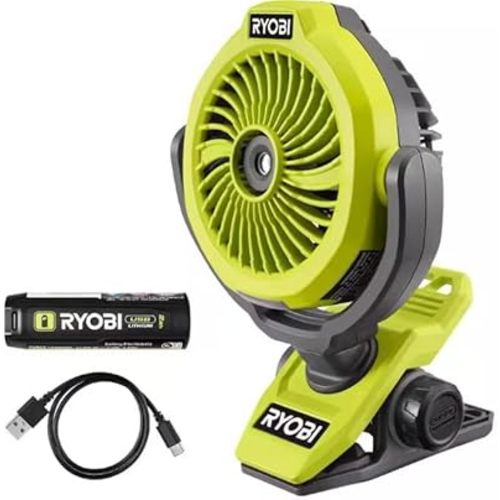 RYOBI USB Lithium Cordless Misting Clamp Fan Kit with USB Lithium 2Ah Battery and Charging Cable (Renewed)