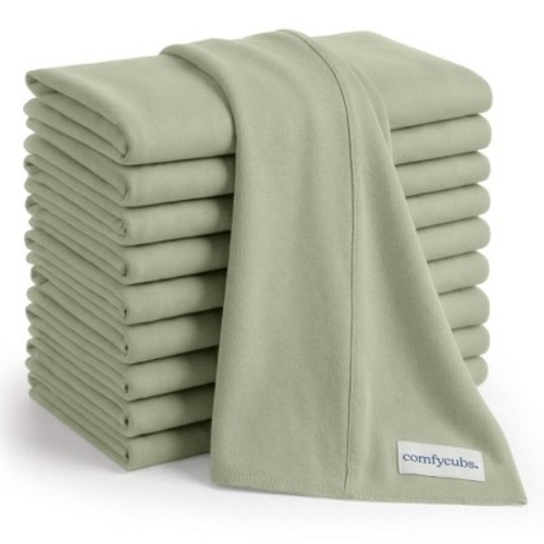 Comfy Cubs Baby Burp Cloths Set Pack of 10 - Large, 6-Layer, Ultra Absorbent Soft 100% Cotton for Infants - Sage