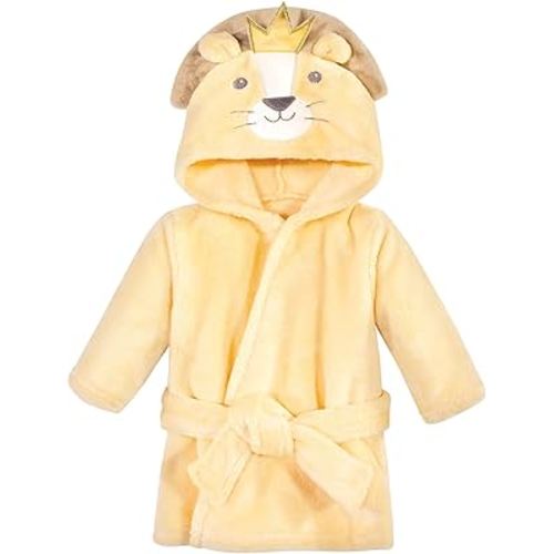 Hudson Baby Unisex Baby Plush Animal Face Bathrobe, King Lion, 0-9 Months