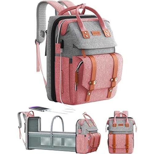 Diaper Bag Backpack with Changing Station, Large Diaper Bag, Baby Bag, Multifunctional Diaper Bag, Pinkgray