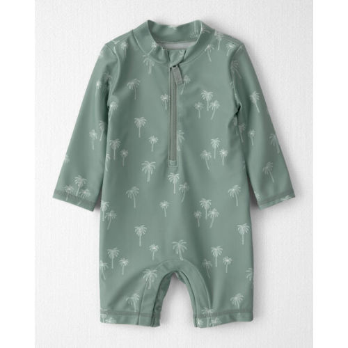 Size 9M Baby Boy Recycled Long-Sleeve Rashguard Swimsuit in Palm Tree - Little Planet | Carter's