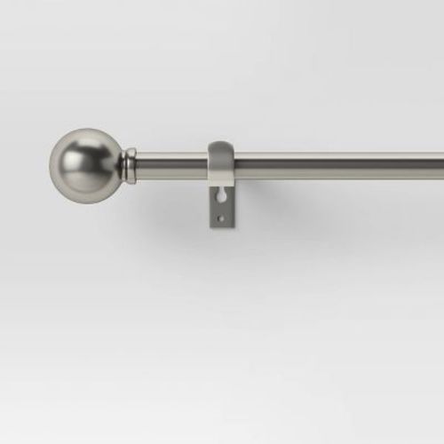 28"-48" Café Ball Curtain Rod Brushed Nickel - Room Essentials™: Adjustable Metal, Single Rod, Silver Finish