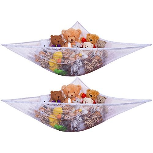 Handy Laundry Jumbo Toy Hammock, White, Organize Stuffed Animals & Children's Toys with this Mesh Hammock, Great Decor, Neatly Organizing Kid's Toys and Stuffed Animals, Expands to 5.5 feet, (2-Pack)