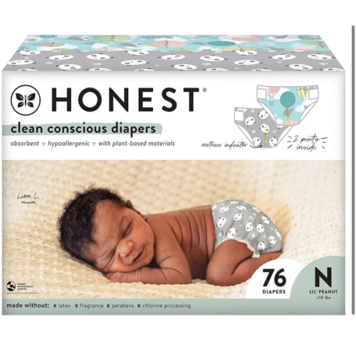The Honest Company Clean Conscious Diapers | Plant-Based, Sustainable | Above It All + Pandas | Club Box, Size Newborn, 76 Count