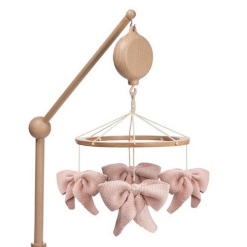 Lambs & Ivy Organic Pink Bows Wood Baby Crib Mobile Soother Toy/Decor