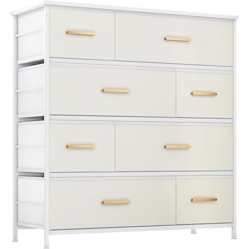 LLappuil Kids Dresser for Bedroom 8 Drawers, Faux Leather Fabric Dresser Chest Storage Drawer for Closet Hallway with Luxury Metal Handles, Wood Top Plate