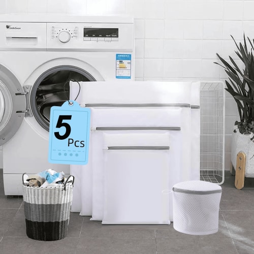 SPORTS JOY Mesh Laundry Bag, 5Pcs Laundry Bags for Washing Machines (Include 1Pc Lingerie Bags), Premium Zipper Laundry Wash Bag for Blouse, Hosiery, Underwear, Bra, Lingerie Baby Clothes