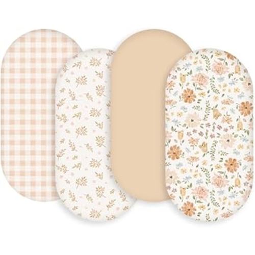 Gllquen Baby Bassinet Sheets 4 Pack, Breathable Cozy Fitted Mattress Sheet, Elastic Travel Crib Fashionable Pattern, Standard Cradle Safe Sheets for Baby Boys Girls 32"x16"(Pastoral Whispers)