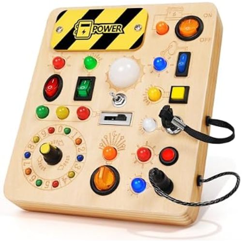 Busy Board for Toddlers, Montessori Toys with LED Light Switches