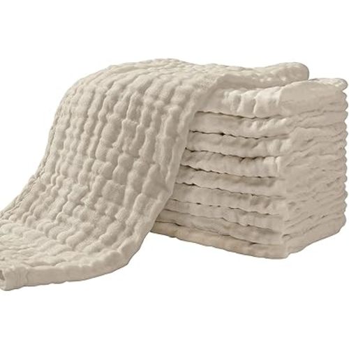 Yoofoss Muslin Burp Cloths for Baby 10 Pack 100% Cotton Baby Washcloths for Boys Girls Large 20''X10'' Super Soft and Absorbent Apricot White