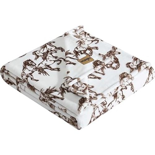 Wrangler - Throw Blanket, Soft Plush Fleece Bedding, Yellowstone Inspired, Western Decor for Bed or Couch (Mustangs Brown, 50" x 70")