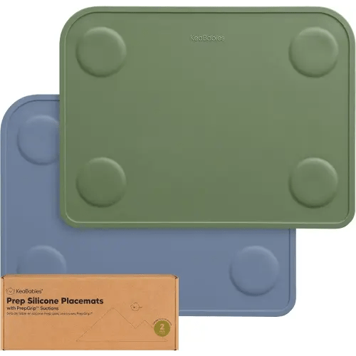 KeaBabies 2pk Silicone Placemats for Toddlers, Kids - 12x9 Non Slip Suction Baby Silicone Placemat for Restaurants, Dining Table,Travel, Easy to Clean, Food Grade/BPA-Free,Small Baby Table Mat(Slate)